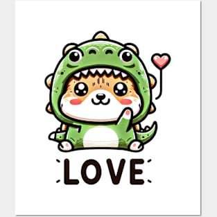 Cuddly Dino-Cat Love Posters and Art